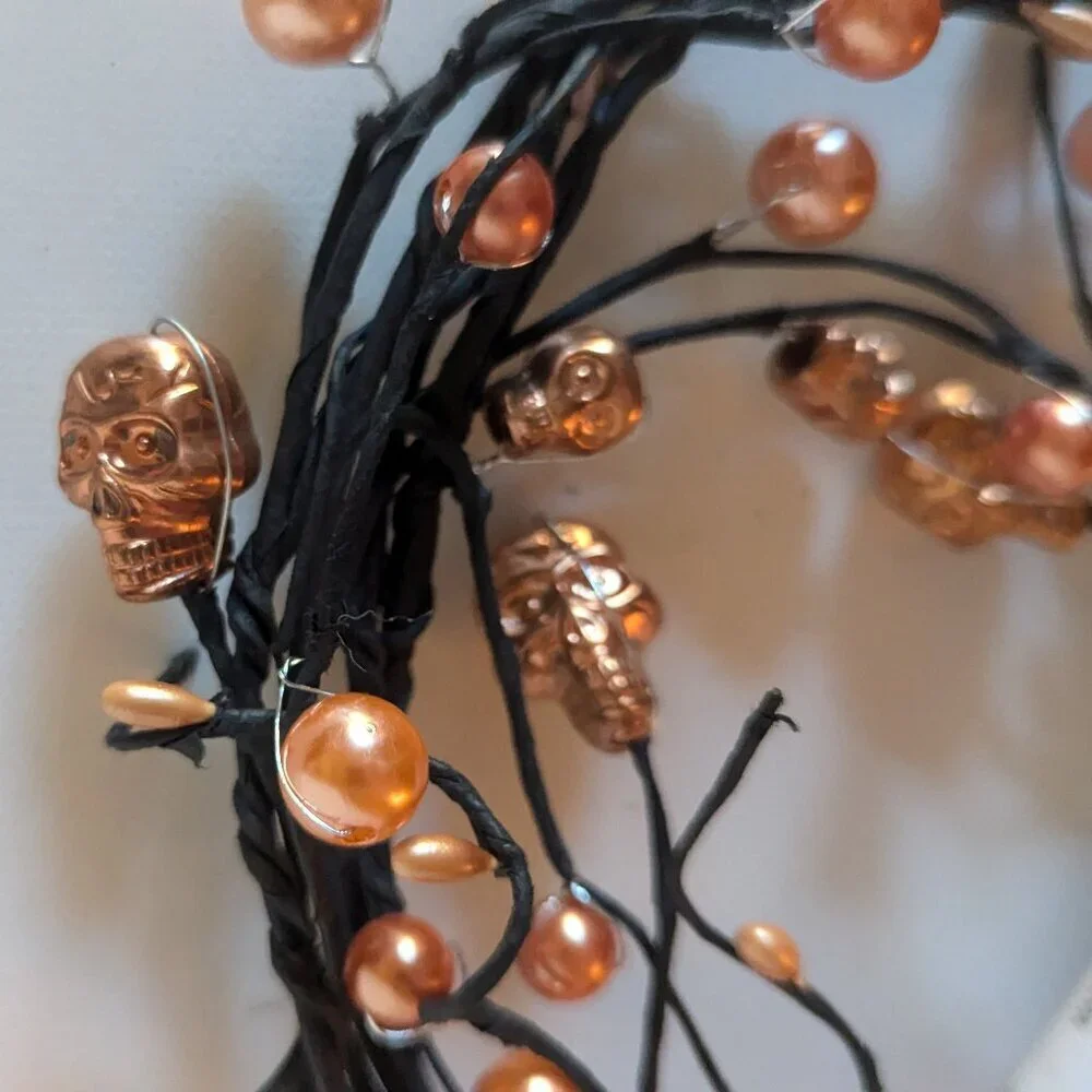 NWT Goth Skull Pearls Pumpkin Orange Halloween Decoration Floral Garland Ashland